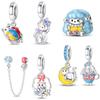 Colorful Cat Playing Ball Safety Chain Lamb Bead Moon Pet Dangle Charm Fits Original Bracelet & Necklace Zircon Gift