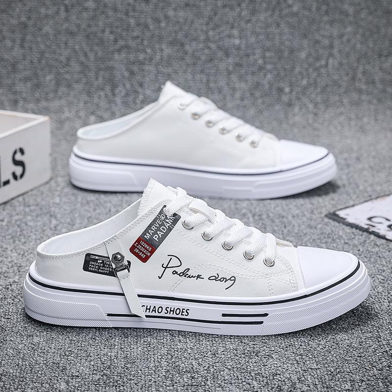 Men Half Slippers Fashion Low-top Canvas Shoes Men Outdoor Casual Walking Shoes Comfortable Breathable Men Vulcanized Shoes New