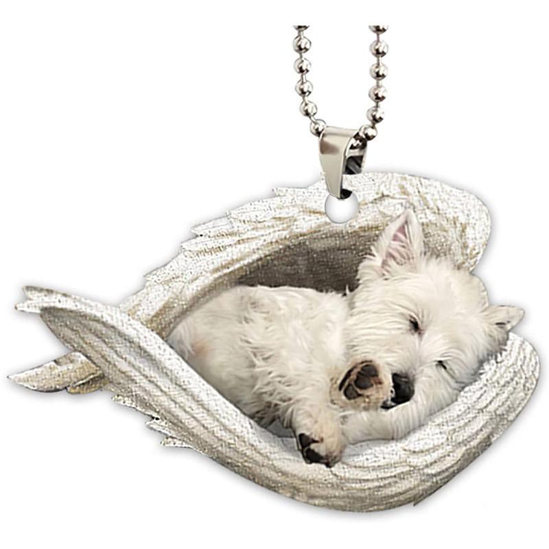 Cute Acrylic Car Mirror Pendant With Angel Wings Perfect For Dog Lovers Gifts