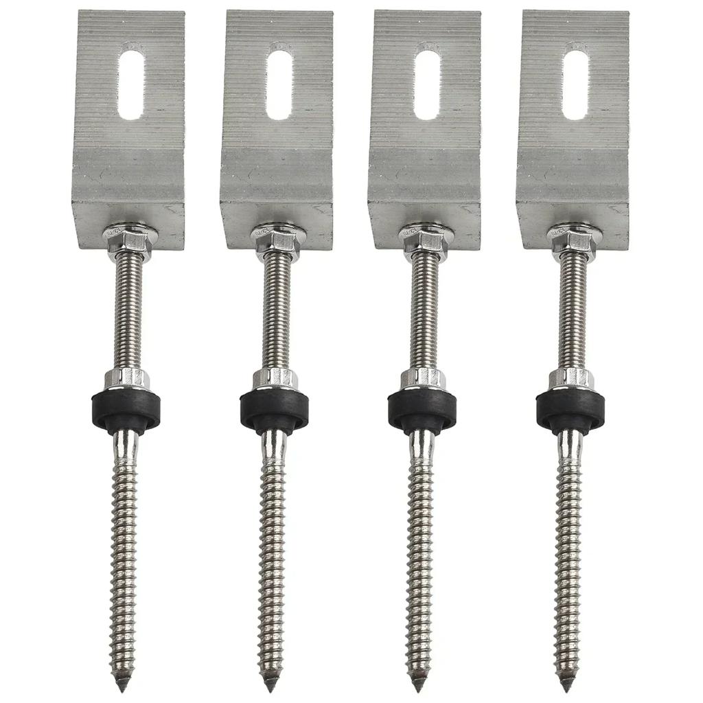 Brackets Pole Screws L Angle PV Roof Fixture Sheet Metal Sliver +stainless Steel 200/250mm 4 Sets Aluminium Alloy Solar