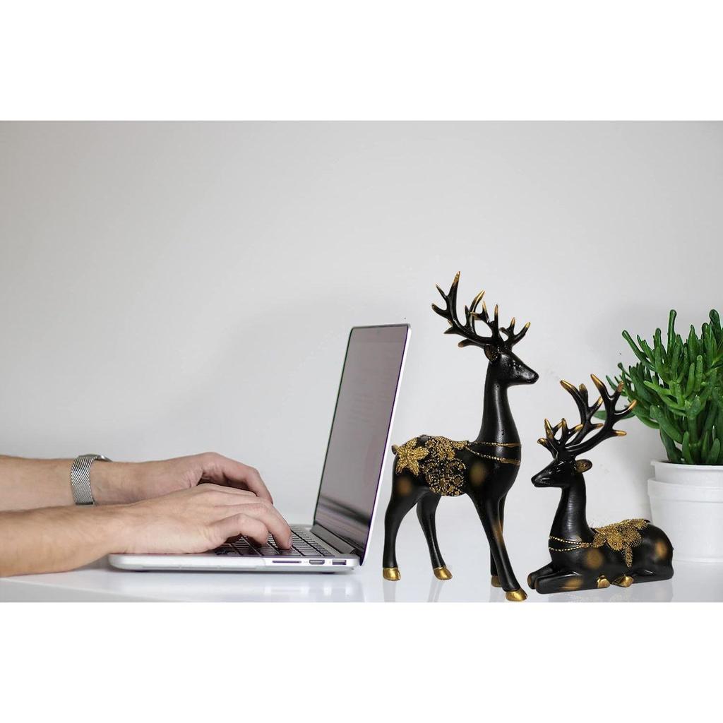 New Resin Golden and Black Reindeer Sculptures | Beautiful Home Decor | Lifts Up Energy of Your Room (Pack of 2, Black)