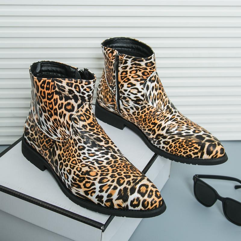 Fashion Autumn New Leather Men Boots Fashion Trends Pointed Platform Casual High-top Chelsea Boots Anti-slip Wearable Quality Men Shoes