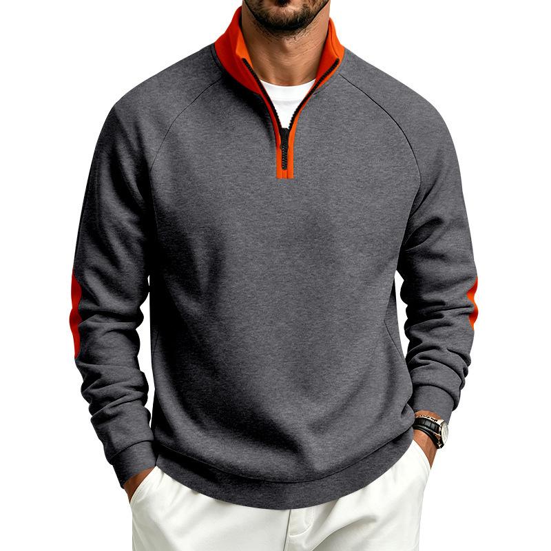 Men S Loose Stand Collar Zip Up Color Block Fleece Lined Casual Sweatshirt