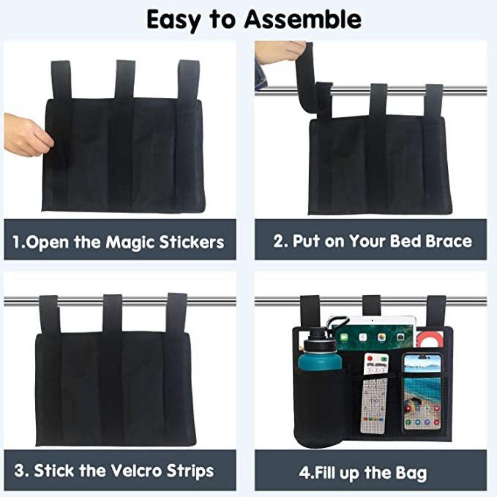 Black Storage Hanging Bag Multi-Pocket Bedside Storage Bag Durable Bed Rails Storage Bag