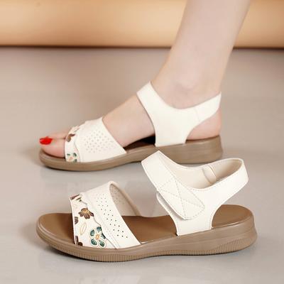 Женские черные сандалии, летние пляжные, дышащие, с открытым носком, на танкетке, повседневные, с цветочным принтом, для девочек, больших размеров