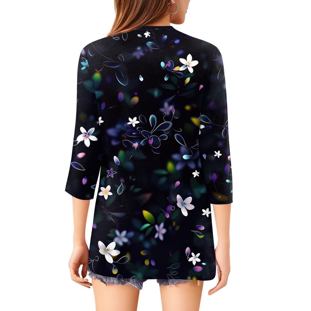 Женский модный повседневный пуловер с рукавом 3/4, принтом на пуговицах и V-образным вырезом