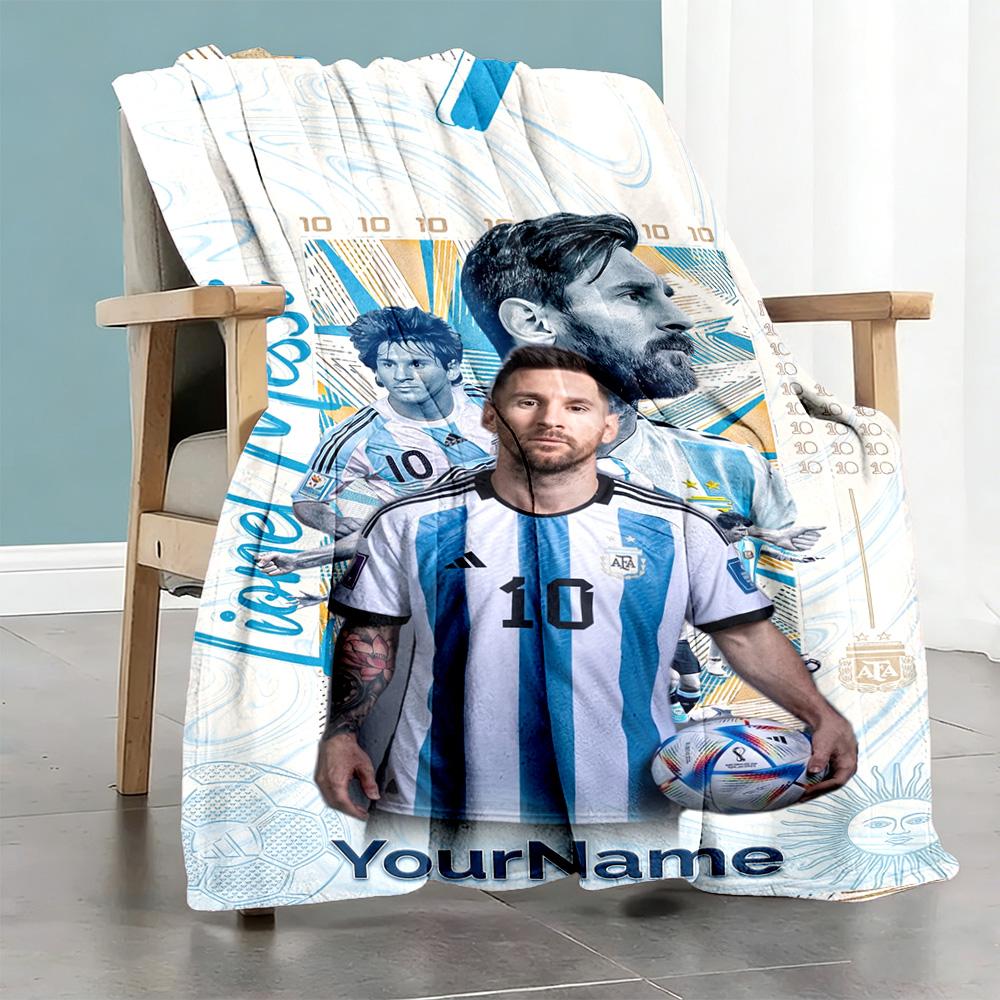 Messi 265 Personalized Text Blanket Throw Customizable Blanket Comfortable Perfect for Office Chair Chair Nap Seaside All-Season Use