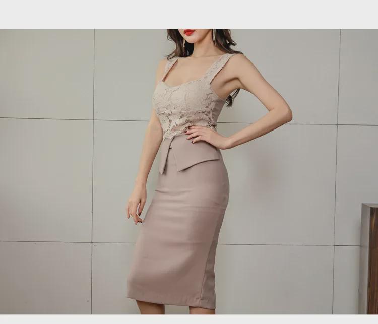 2019 Летнее корейское кружевное платье с подтяжками – облегающий крой OL Style
