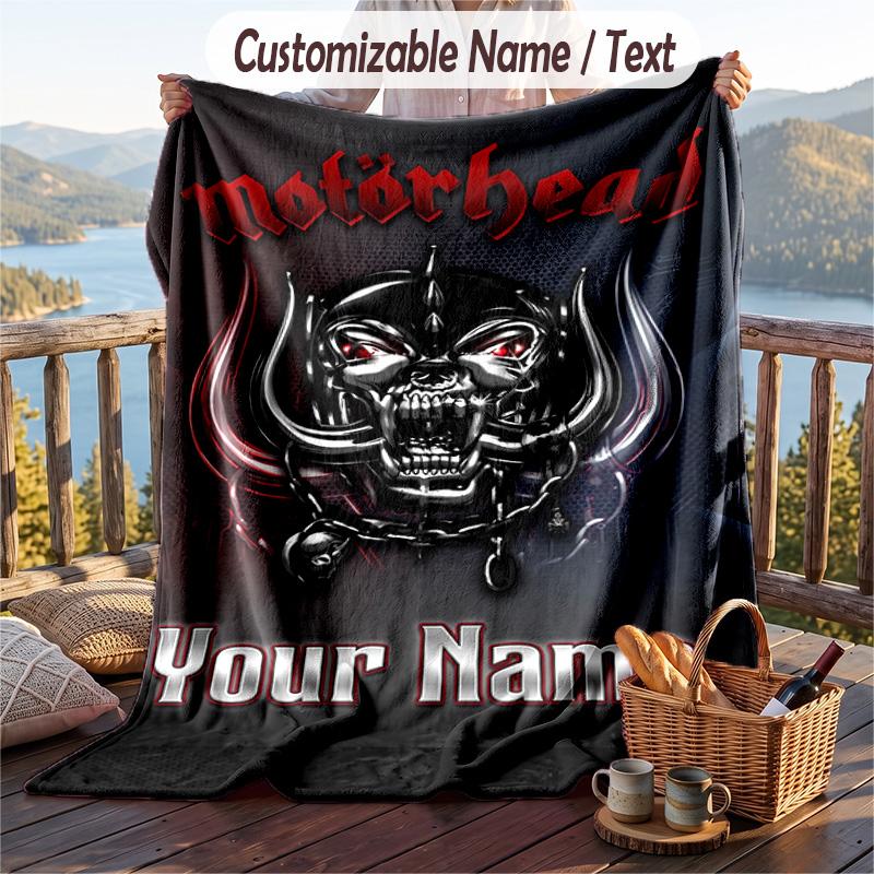 Flannel Blanket Motorhead Print Custom Name Text Soft Throw for Sofa Bed
