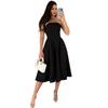 Womens Solid Color Strapless Midi Dress Casual A-Line