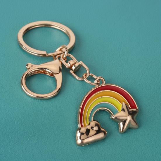 Rainbow Keychain Pendant Lightweight Metal Keychain Cloud Star Key Chains Creative