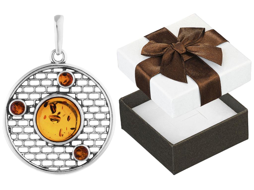 Large Heart Pendant with Amber Silver Pendant Tree of Happiness 925