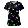 Women Fashion Butterfly Print V-neck Short Sleeve Workwear With Pockets Tops