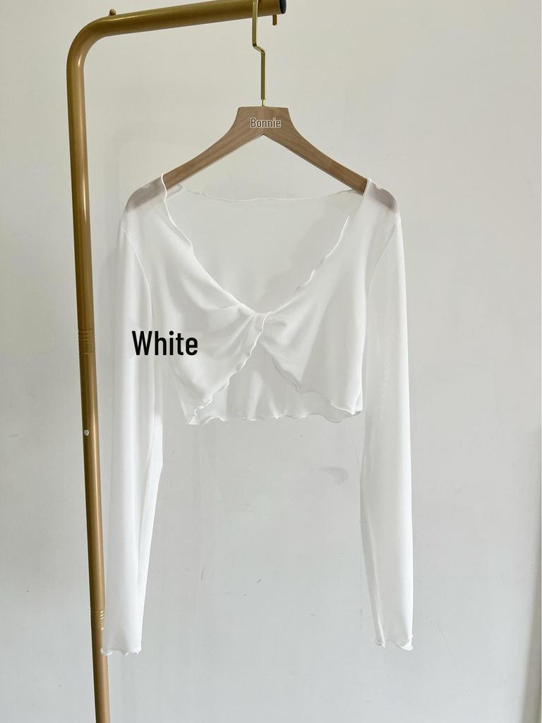 Женская одежда для балета с длинным рукавом, сетчатый топ с запахом - для йоги, классических, современных тренировок и рубашка для защиты от солнца