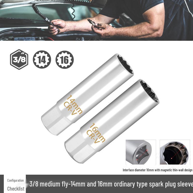 3/8" Medium Fly Spark Plug Socket | 14mm & 16mm Ultra-Thin Magnetic Removal Tool