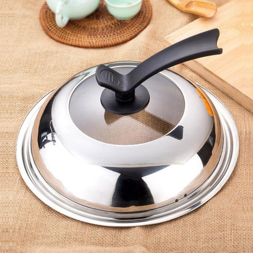 28/30/32/34/36/38CM Wok Cover Universal Frying Pan Lid Stainless Steel Visible Pot Lid Household