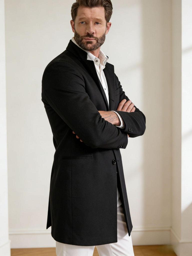 Модное мужское шерстяное пальто средней длины однобортное 2025 года