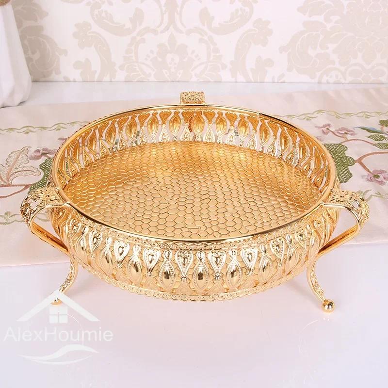 Retro Style Gold Serving Tray Fruit Snack Dessert Candy Storage Plates Dish Stand for Home Bar Party Coffee Wedding Decoration