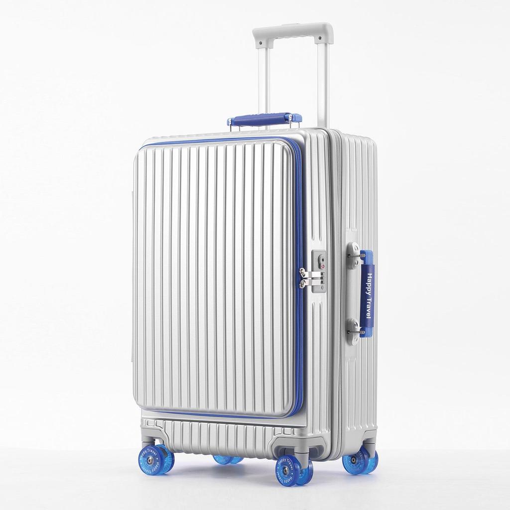 Расширяемый чемодан с цветными блоками и прозрачными колесами – Большой, прочный и открывающийся сбоку ручной чемодан-тележка