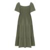Women's Summer Casual Short Sleeve Square Neck Smocked Elastic Waist Tiered A Line Maxi Dress With Pockets