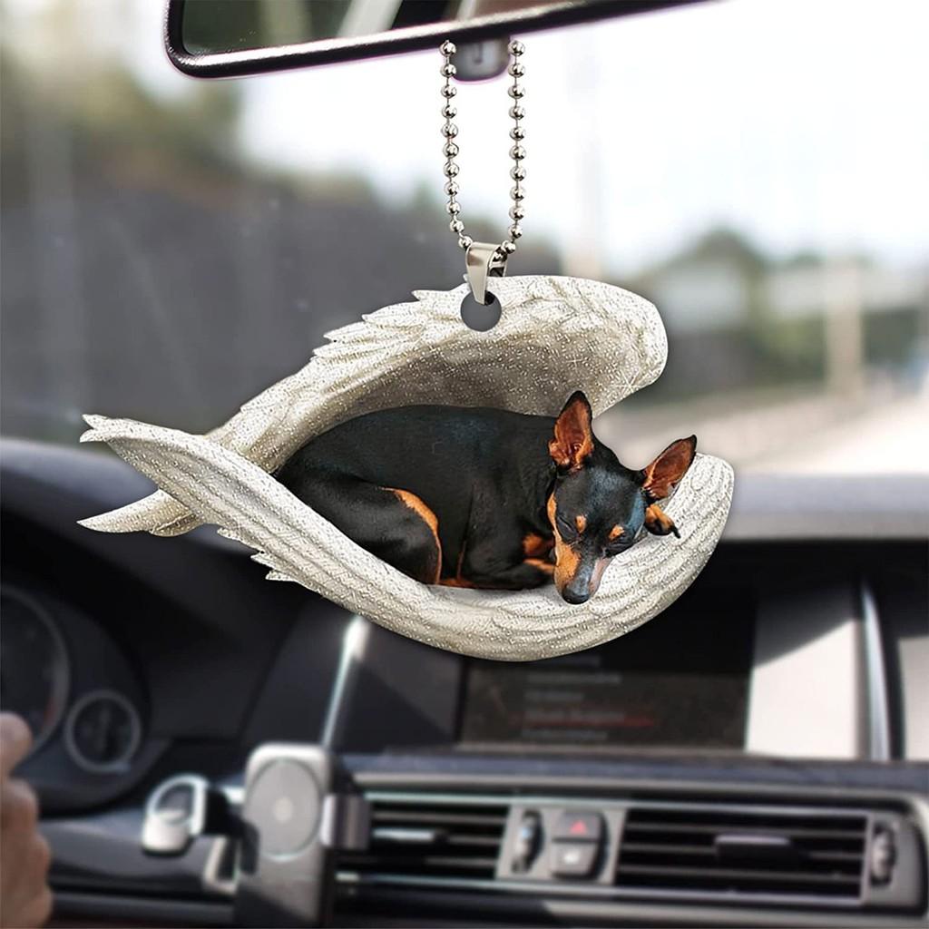 Cute Acrylic Car Mirror Pendant With Angel Wings Perfect For Dog Lovers Gifts