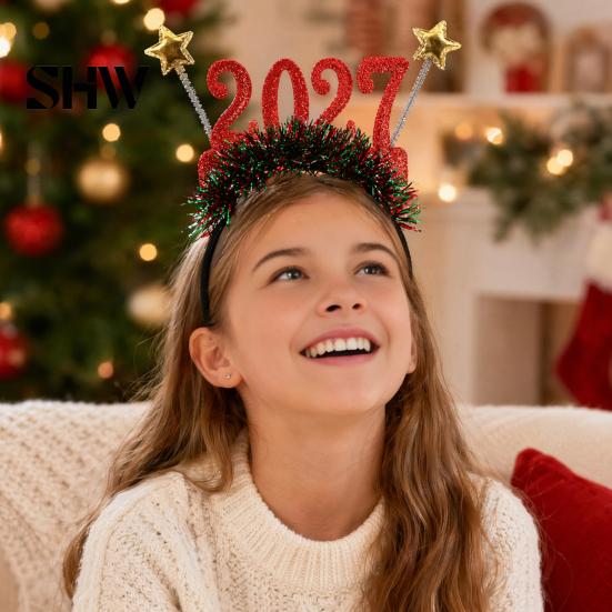 Parent-child Holiday Accessory Hair Hoop, Non-Slip Headband with Adjustable 2027 Digital Star And Number Design, Comfortable Elastic for Christmas New