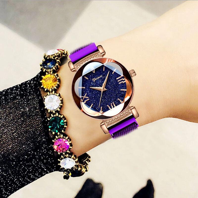 Fashionable Womens Bracelet Watch With Timeless Starry Sky Design And Alloy Case