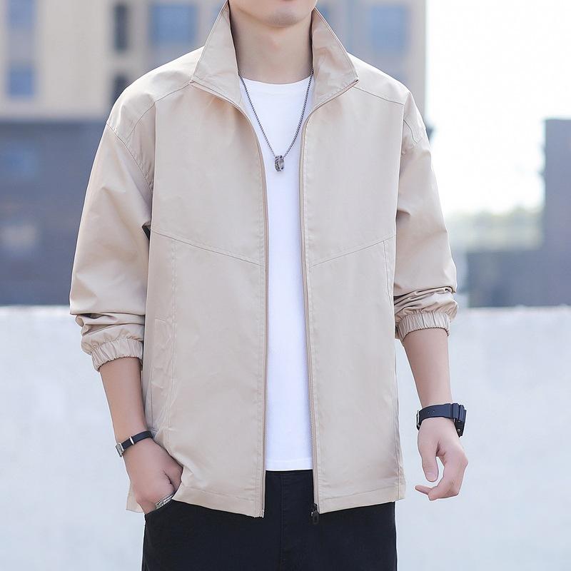 Мужское пальто весна и осень новая корейская версия универсальная тонкая куртка с воротником-стойкой зеленая свободная ветрозащитная красивая куртка