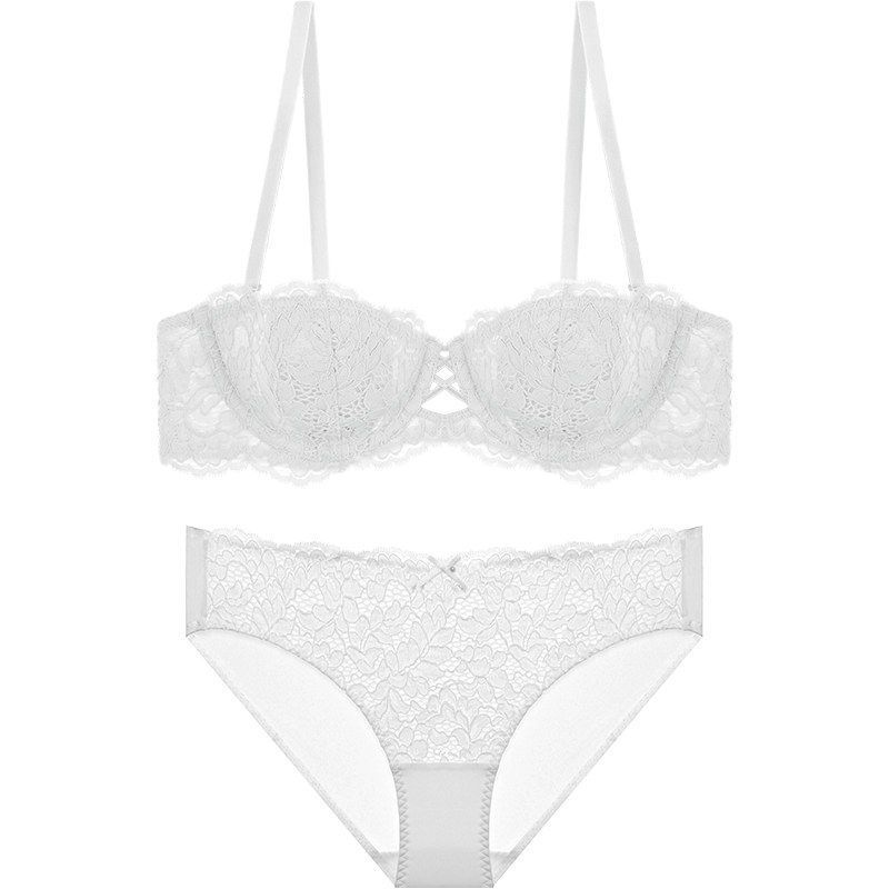 Summer tube top strapless underwear women's thin big breasts show small back lace sexy French bra set bra