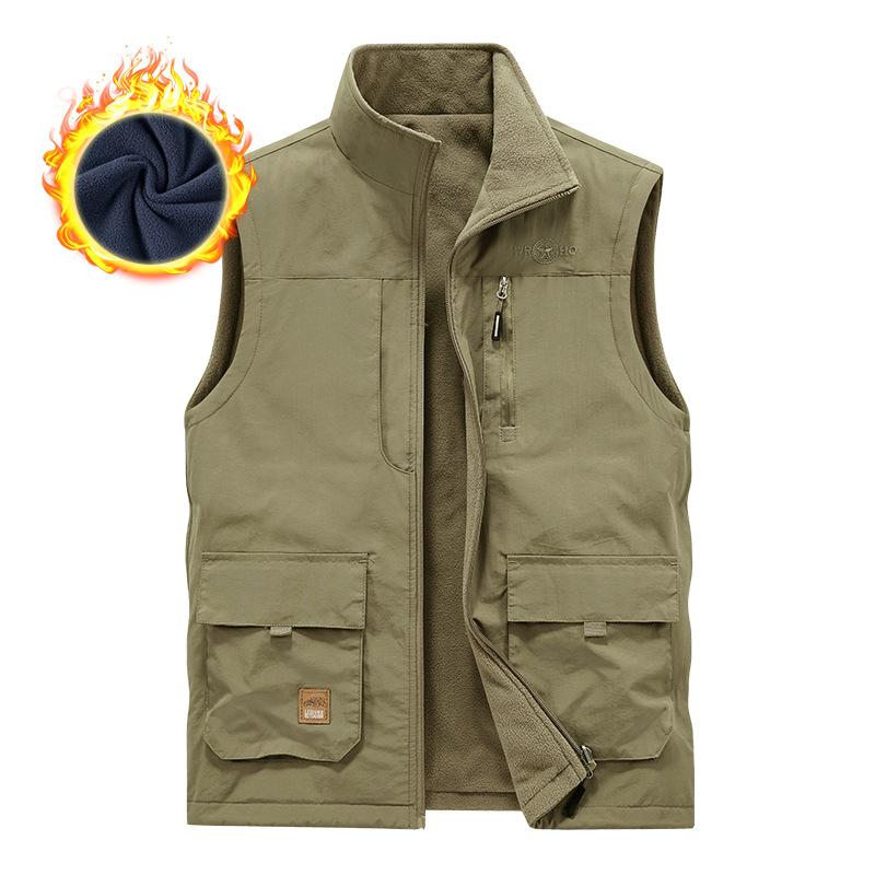 New Men's Casual Plus Velvet Double-sided Vest In Autumn and Winter Multi-bag Photography Vest Outdoor Vest Thermal Jacket
