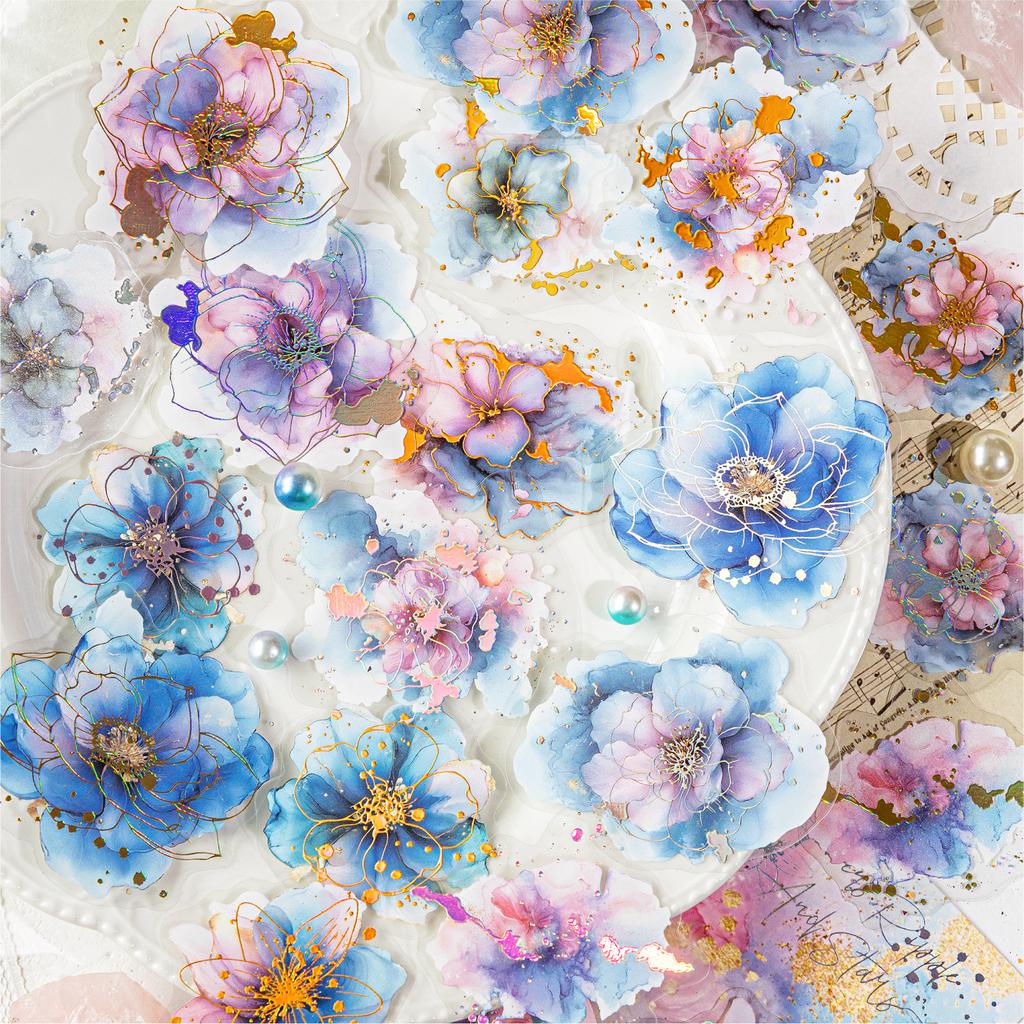 20 Sheets Holographic Waterproof Silver Floral Stickers For Scrapbooking Journal DIY Decoration Collage Diary Supplies