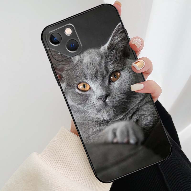 Красивый серый британский короткошерстный кот Чехол для iPhone 12 13 Mini 13 11 12 14 Pro Max XS X XR 6S 7 8 Plus SE 2020 Силиконовый чехол