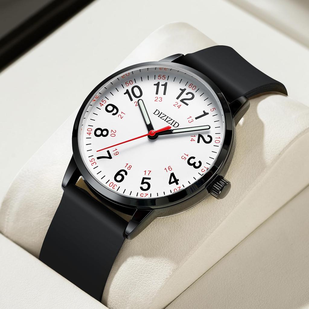 Аналоговые часы для медсестры, легко читаемые, уретановые, унисекс [DIZIZID], водонепроницаемые, светящиеся, циферблат, ремень, простые, стильные, мужские, женские, медицинские, для медсестры, (черный