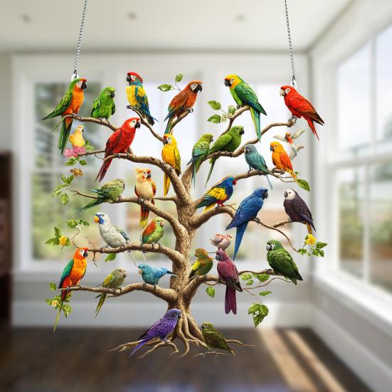 Акриловое украшение для подвешивания на елку в виде попугая, 2D плоский красочный попугай, для дома, улицы, рождественской елки, стены, окна, подвесная табличка с птицей