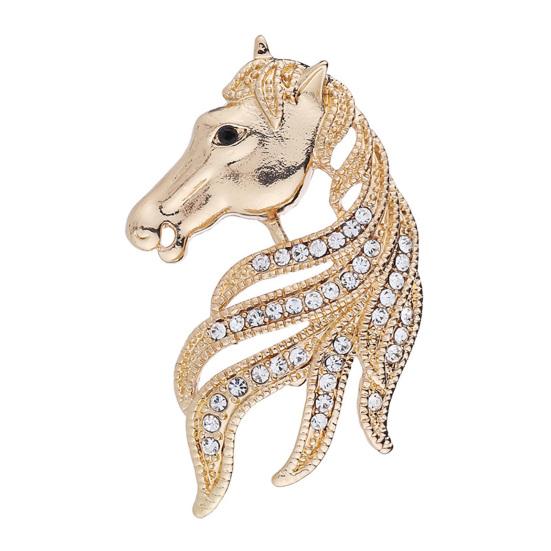 Yousheng Retro Rhinestone Horse Brooch Pin Women Men Zinc Alloy Horse Head Lapel Pin Animal Sweater Dress Suit Clothing Accessories Jewelry Gift