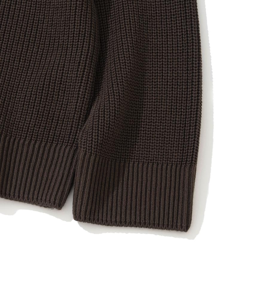 KNITTED Cotton Henley Neck Waffle Knit Brown