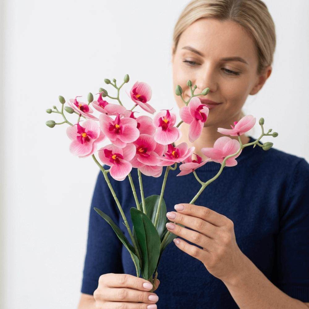 5 Heads Simulation Orchid Flowers Realistic Faux Phalaenopsis Fake Flower  Home Living Room Decor