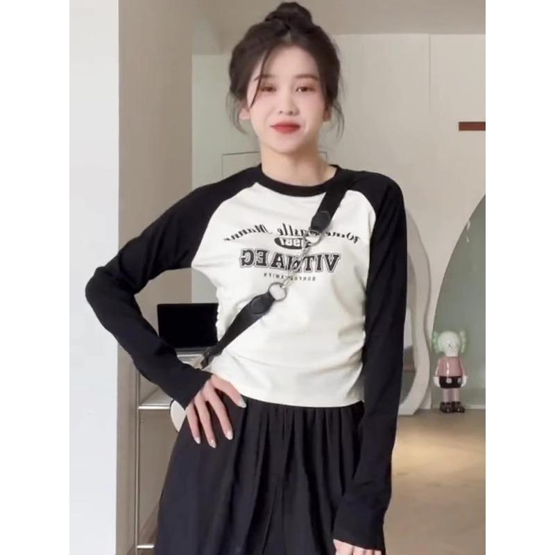 Весенняя нишевая рубашка с рукавами-фонариками контрастного цвета, женский приталенный топ с плиссировкой, персонализированная печать, базовая блузка с длинными рукавами