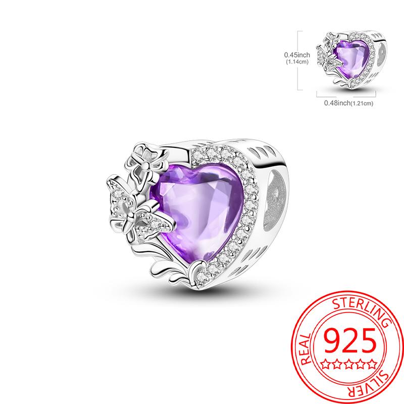 Медные Блестящие Розовые Подвески-Шармы в Форме Сердца Подходят для Оригинального Браслета для Женщин Ювелирные Изделия в Подарок на День Святого Валентина