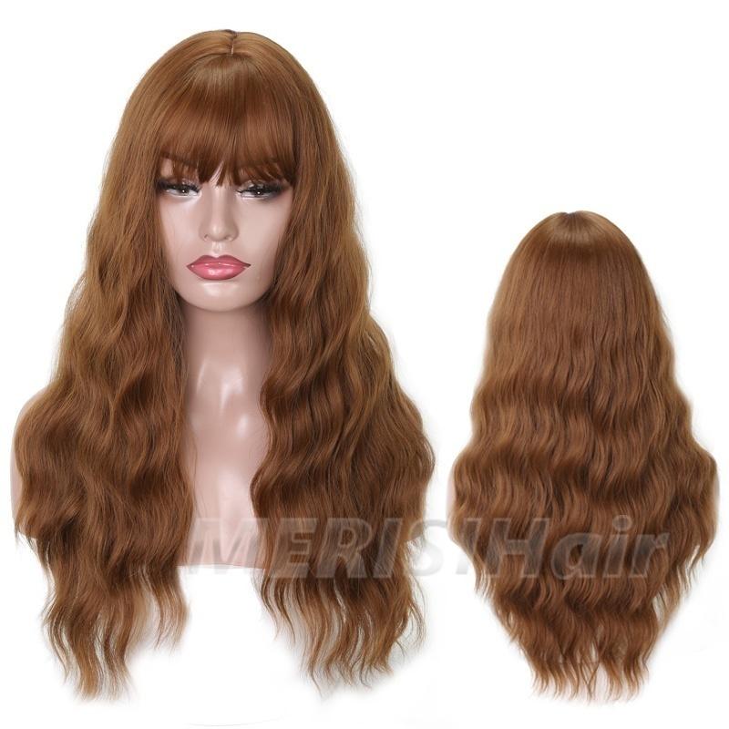 LISI HAIR Ladies Fashion Long Wavy Hair Wig with Bangs Black Brown Blonde Synthetic Fiber Wig with Bangs Party Daily Wear