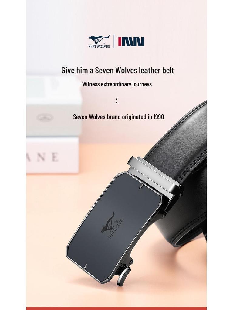 Универсальный мужской кожаный ремень Seven Wolves с автоматической пряжкой - Идеален для деловой или повседневной носки