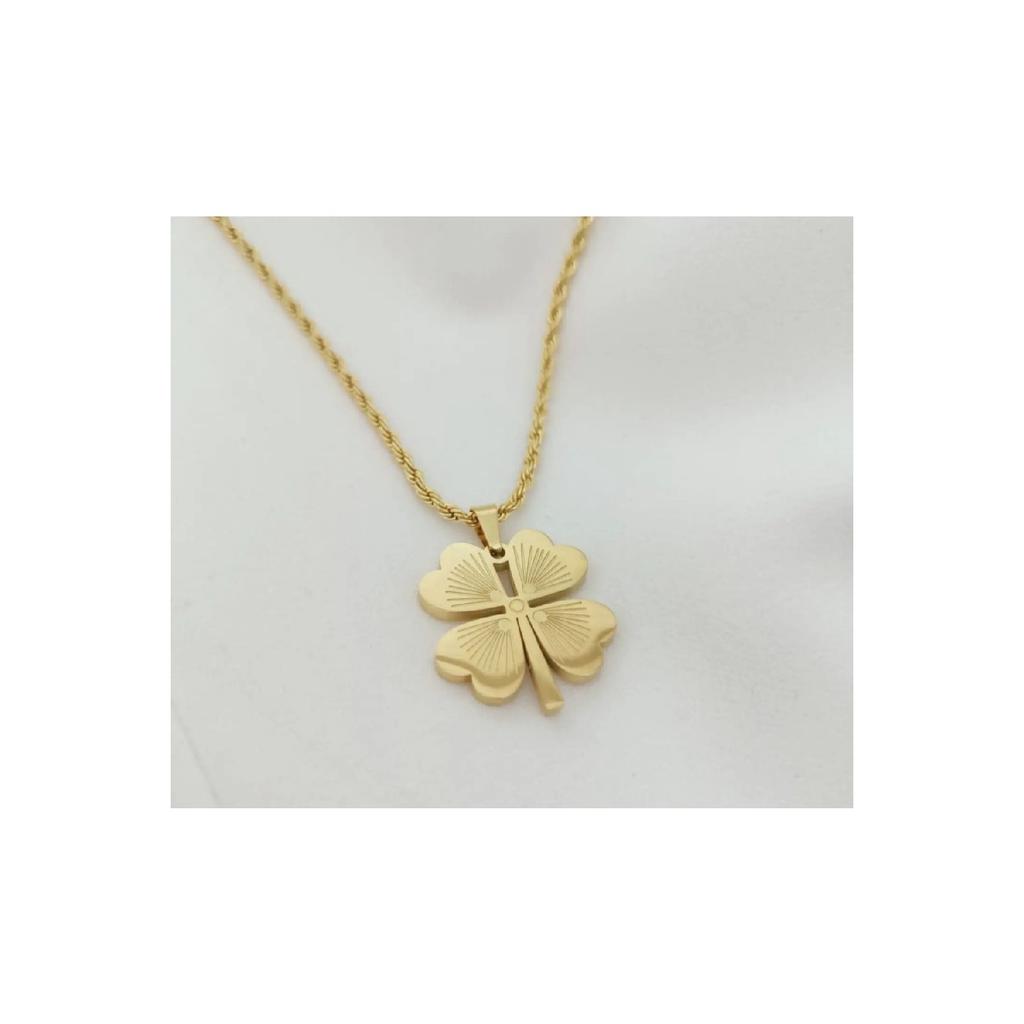 Стальное ожерелье с клевером, длинное 65 см, золотое