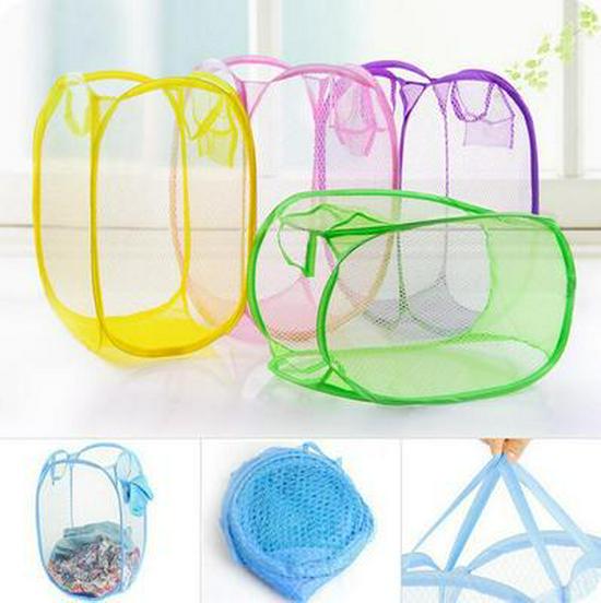 Collapsible Mesh Laundry Basket - Foldable & Colored