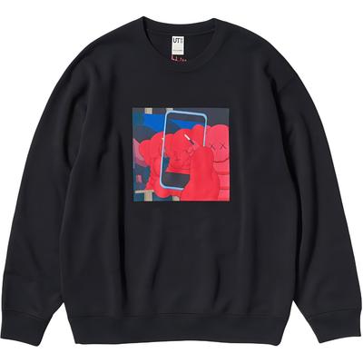 Uniqlo Kaws X Warhol Коллаборация Модный тренд Буквенный узор с персонажами Круглый вырез Пуловер Удобная толстовка с длинным рукавом 476119-09