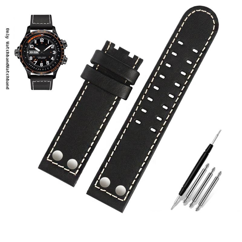 Для ремешка часов Hamilton Khaki Aviation H77616533 H760250 Field Мужской Натуральная кожа Заклепка Браслет для часов 20 мм 22 мм Коричневый