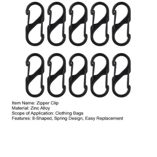 10 шт., карабины, застежки-молнии, двойная пружина, S, карабин, замки на молнии, двухсторонняя пряжка, дизайн открытия, противоугонные застежки-молнии