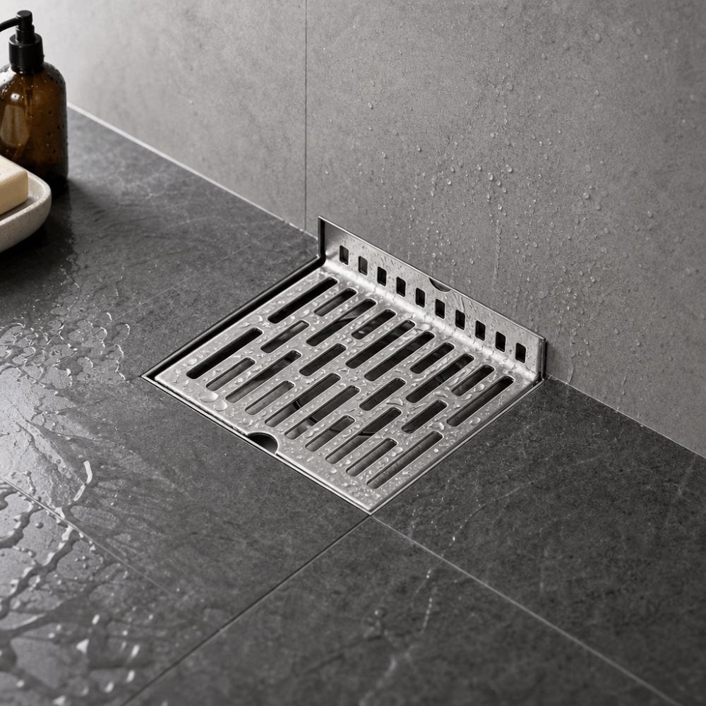 L-Shaped Side Drain Right Angle Design Side Floor Drain Durable Corner Floor Drain Shower Area