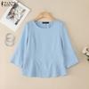 Women Casual Round Neck 3/4 Sleeve Loose Lace Splice Blouse