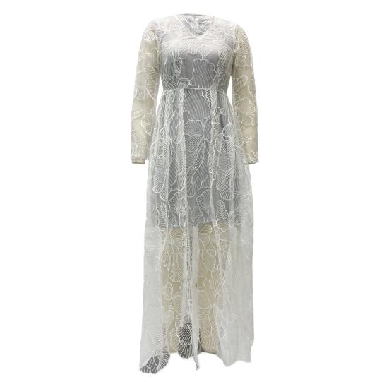 Женское вечернее платье с глубоким V-образным вырезом, кружевное, с цветочной вышивкой, макси-платье А-силуэта