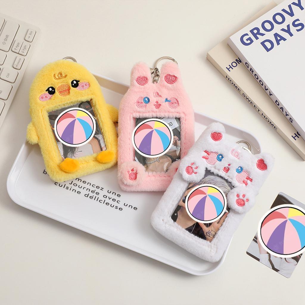 Cute Cartoon Plush Photo Card Holder for Idol Photo Collectable Soft Keychain Bag Pendant for Fans & Stationery Lovers